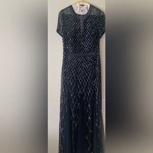 Adrianna Papell Women's Short-Sleeve Beaded Mesh Gown